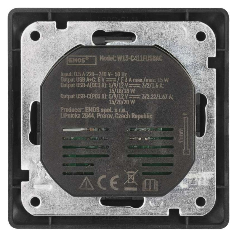 Zásuvka s USB A+C 3A antracit A6000.6 EMOS 3