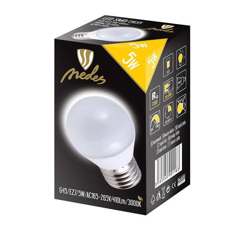 LED žiarovka 5W - G45 / E27 / SMD / 3000K - ZLS817 2