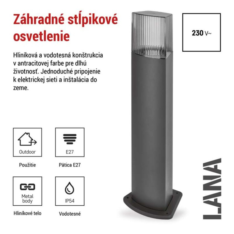 LED ZAHRADNÍ SVÍTIDLO,E27,IP54,MAX 25W,S 2