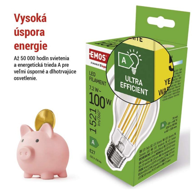 Žiarovka LED FLM 7,2W E27 WW 1521lm 2700K ZF5167 trieda-A 3