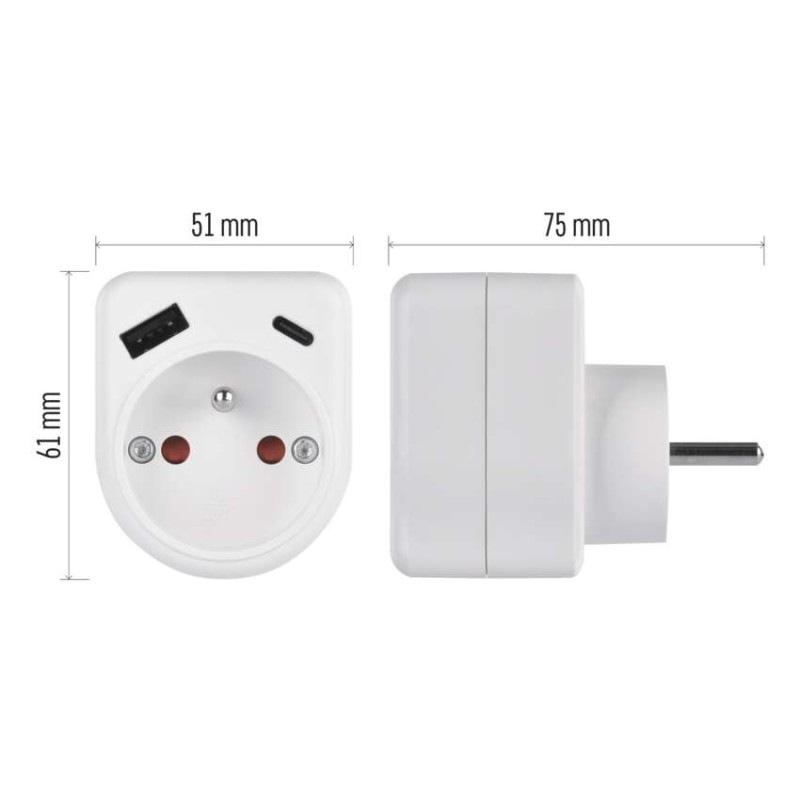 Zásuvka rozbočovacia 1x, 1xUSB-A+1xUSB-C, biela P0074 9