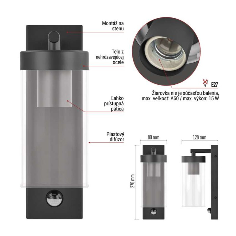 LED ZAHRADNÍ SVÍTIDLO,E27,IP44,MAX 15W,N 5