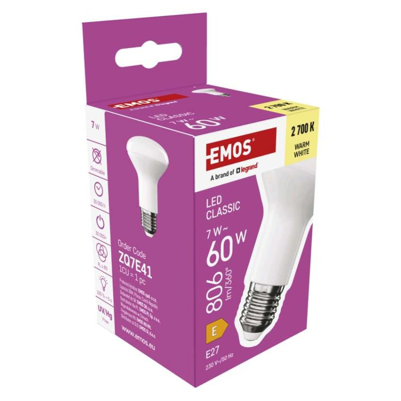 Žiarovka LED E27 7W 806lm R63 WW 7