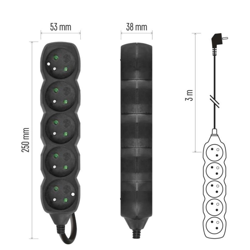 Kábel predlžovací 5Z-3m 1,5mm2 čierny PC0513R 8