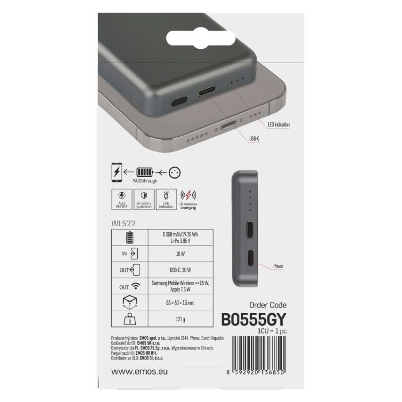 EMOS POWERBANKA WI 522 5000MAH ŠEDÁ 14