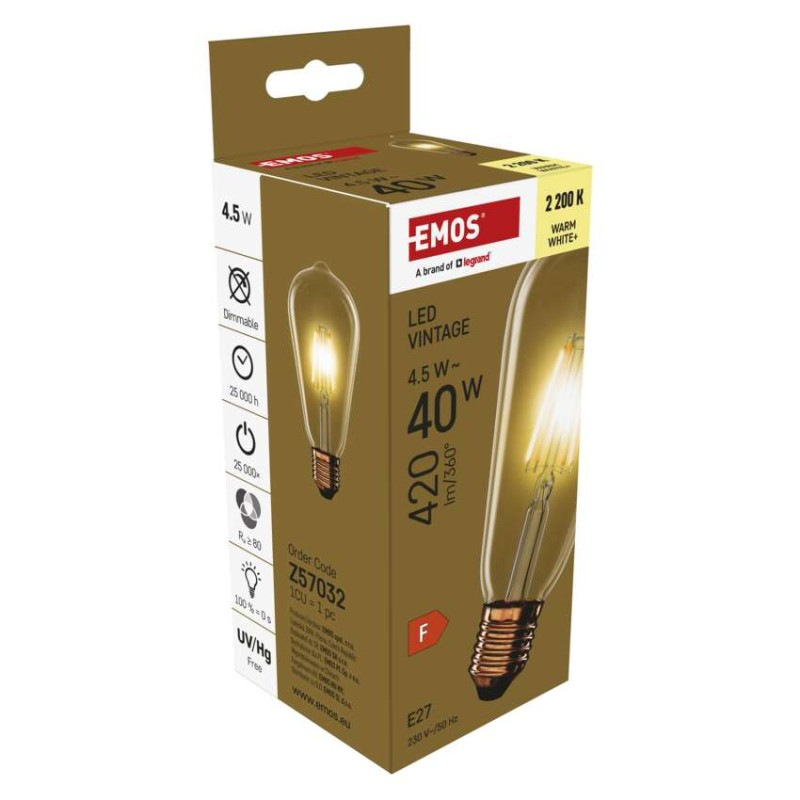 LED VNT ST64 4,5W(40W) 420lm E27 WW+ 10