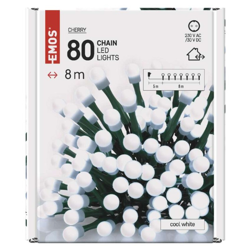 VIANOCE Reťaz CHERRY 80LED 8m IP44 D5AC02 studená biela EMOS 7