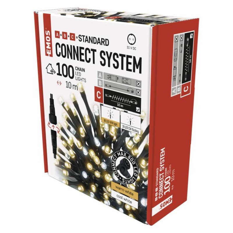 CONNECT CHAIN 100LED 10M IP44 WW/CW FLAS