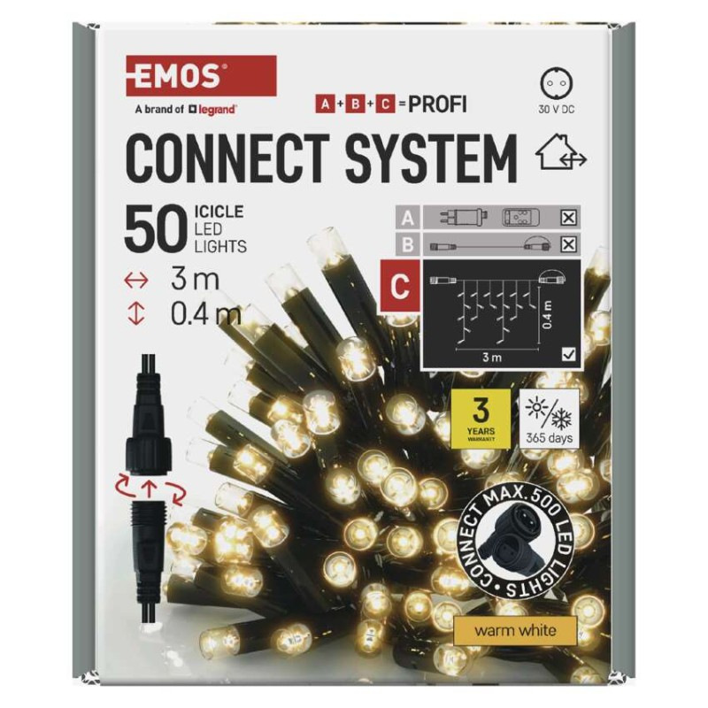 Řetěz rampouchy 50LED 3M-BLACK IP44 WW 11