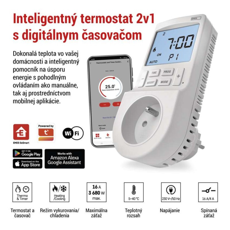 Termostat do zásuvky GoSmart dig.časovač 2v1,WIFI  P56601FR 2