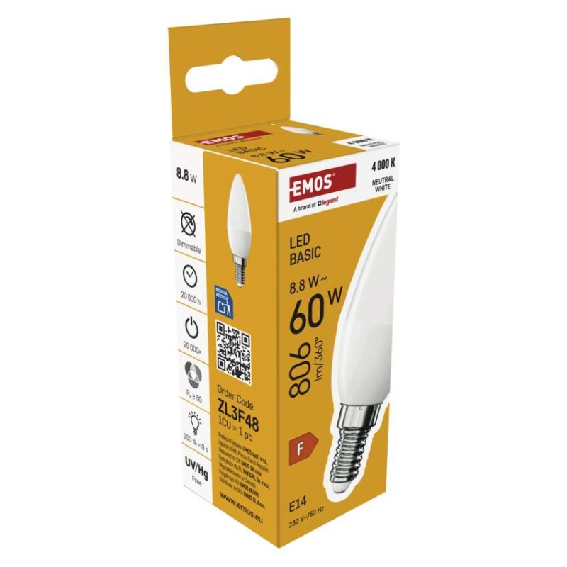 LED BASIC CANDLE 8,8W(60W) 806lm E14 NW 6