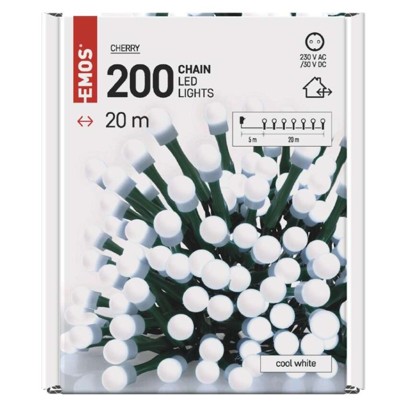VIANOCE Reťaz CHERRY 200LED 20m IP44 D5AC03 studená biela EMOS 7