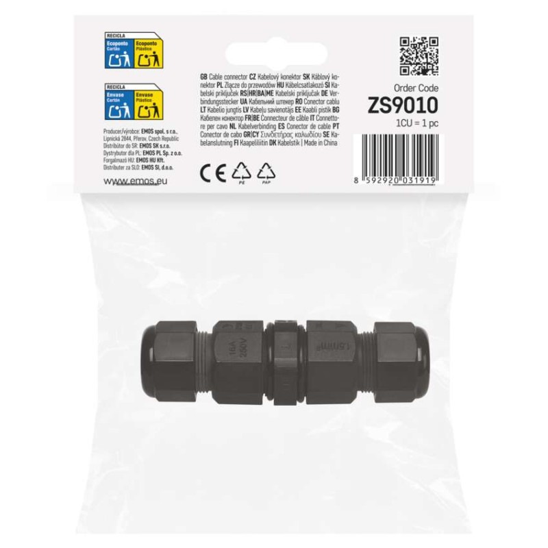 Káblová spojka 3x2,5 plast.trubička priama 250V IP68 ZS9010 6