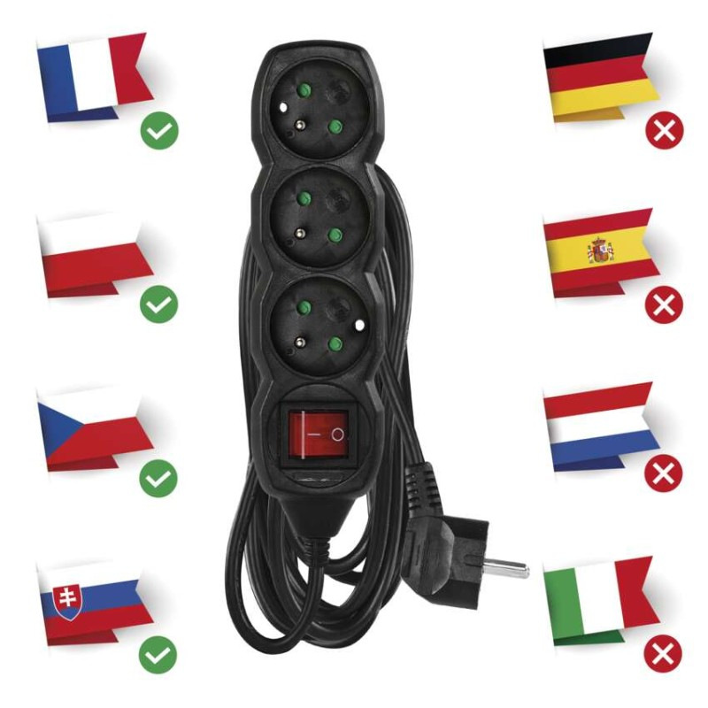 PRODLUŽKA 3Z 5M S VYP. 1,5MM ČERNÁ 3