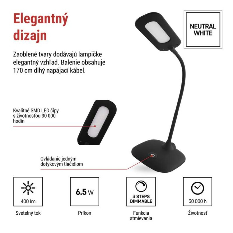 Stolná lampa LED STELLA 400lm,6,5W, čierna Z7602B 3