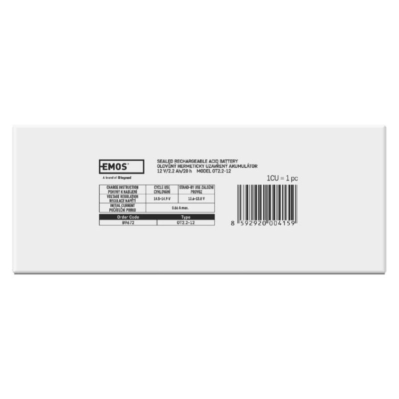 Akumulátor olovený 12V 2,2Ah, faston 4,7mm, 178x35x61mm B9672 4