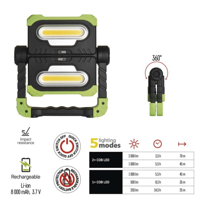 Reflektor LED P4536 2000lm 8000A 3,7V nabíjací prenosný EMOS 2