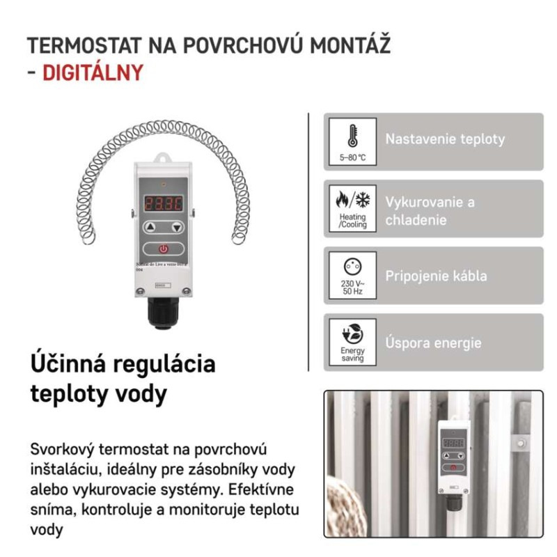 Termostat príložný P5683 manuálny 5-80*C pre teplotu vody EMOS