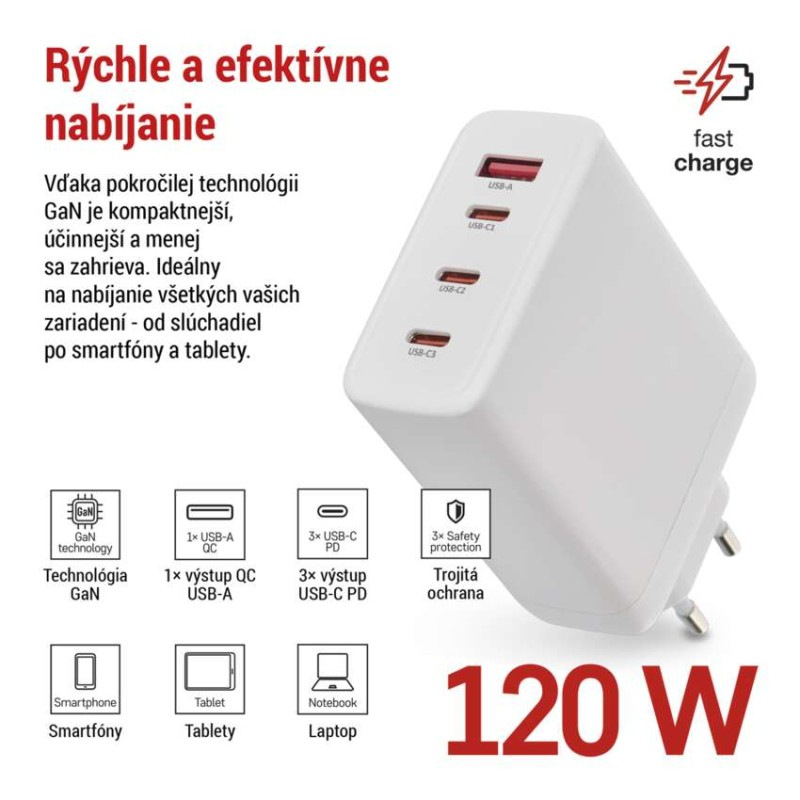 USB ADAPTÉR SÍŤ GAN PD 120W; A3C 1