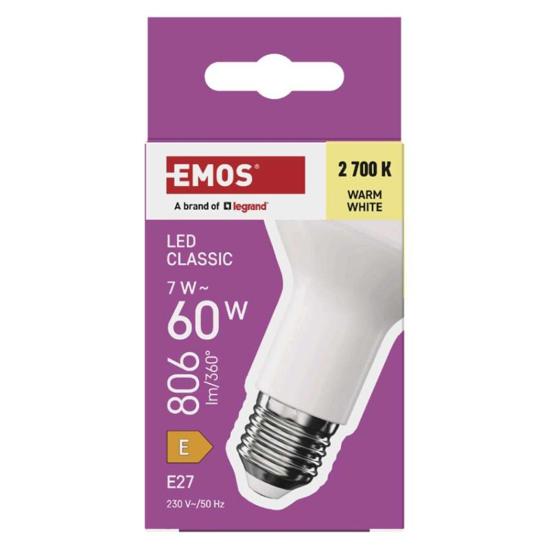Žiarovka LED E27 7W 806lm R63 WW 5