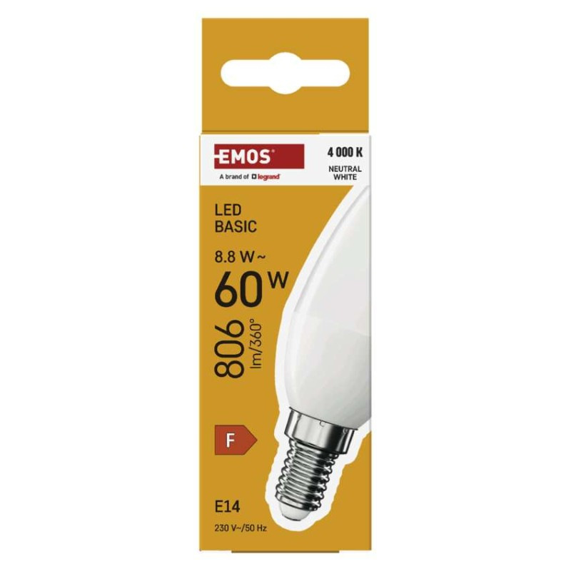 LED BASIC CANDLE 8,8W(60W) 806lm E14 NW 4