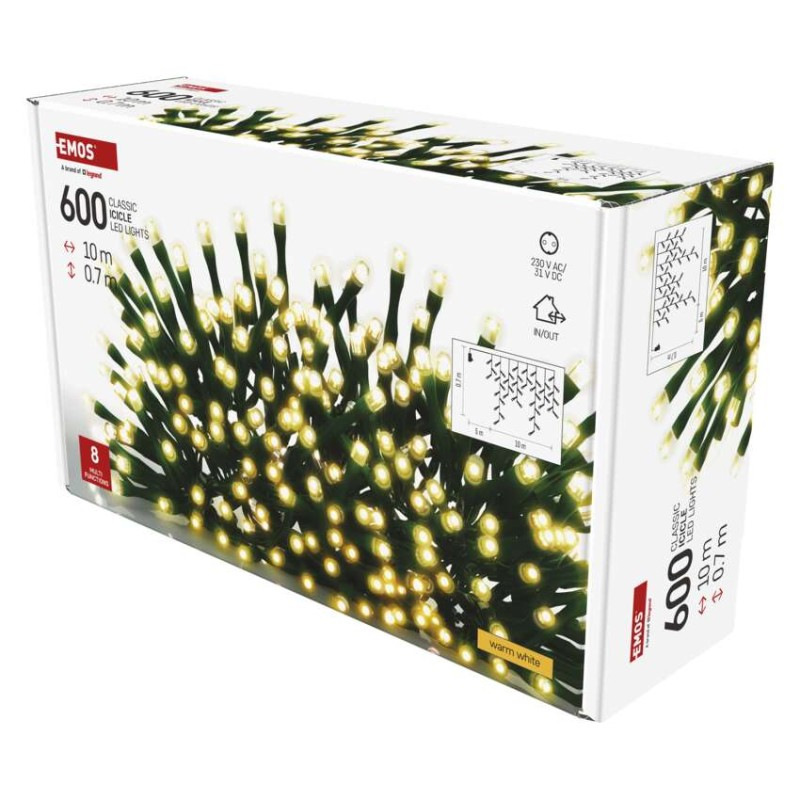 LED vianočné cencúle 10 m vonkajšie aj vnútorné teplá biela čas.