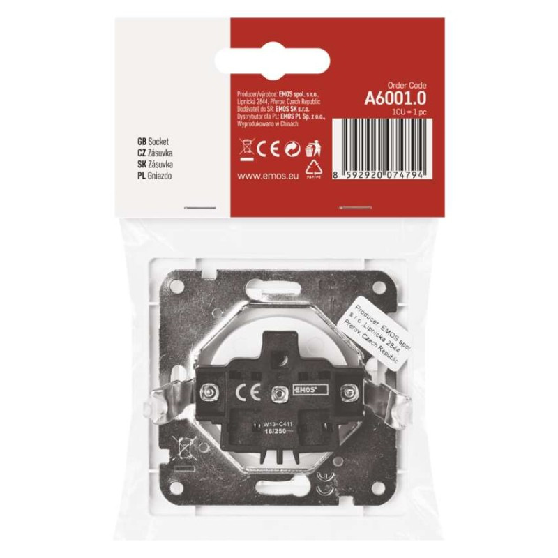 Zásuvka jednonásobná 250 V/16 A max. IP20  A6001.0 5