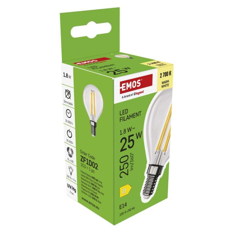 LED FLM MINI GL 1,8W(25W) 250lm E14 WW 7