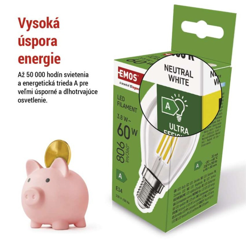 LED FLM MINI GL 3,8W(60W) 806lm E14 NW A 3