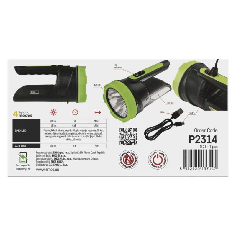 SMD LED+COB LED NABÍJECI SVÍTILNA 210lm 8