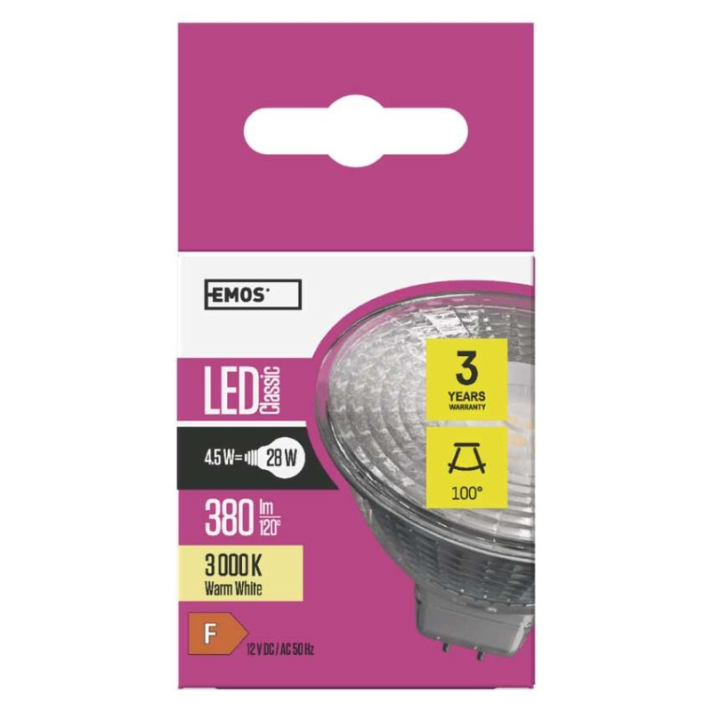 Žiarovka LED CLS MR16 4,5W GU5.3 WW  ZQ8433 EMOS 6