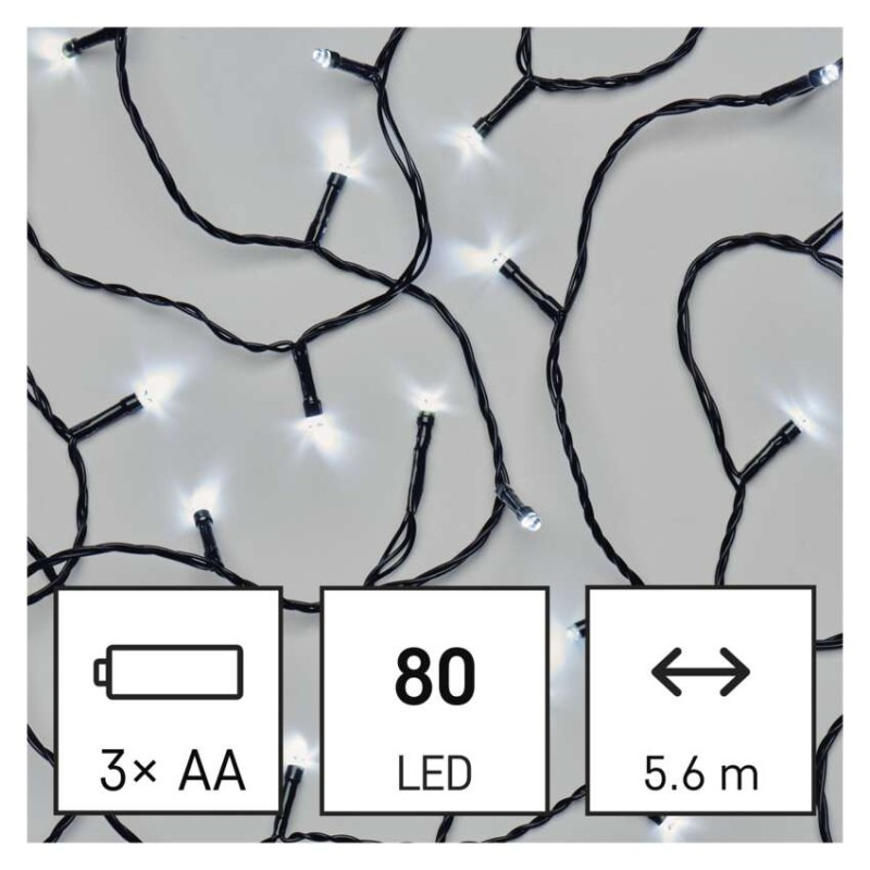 VIANOCE reťaz 80LED 5,6M IP44, 3xAA, studená biela D4FC02 1