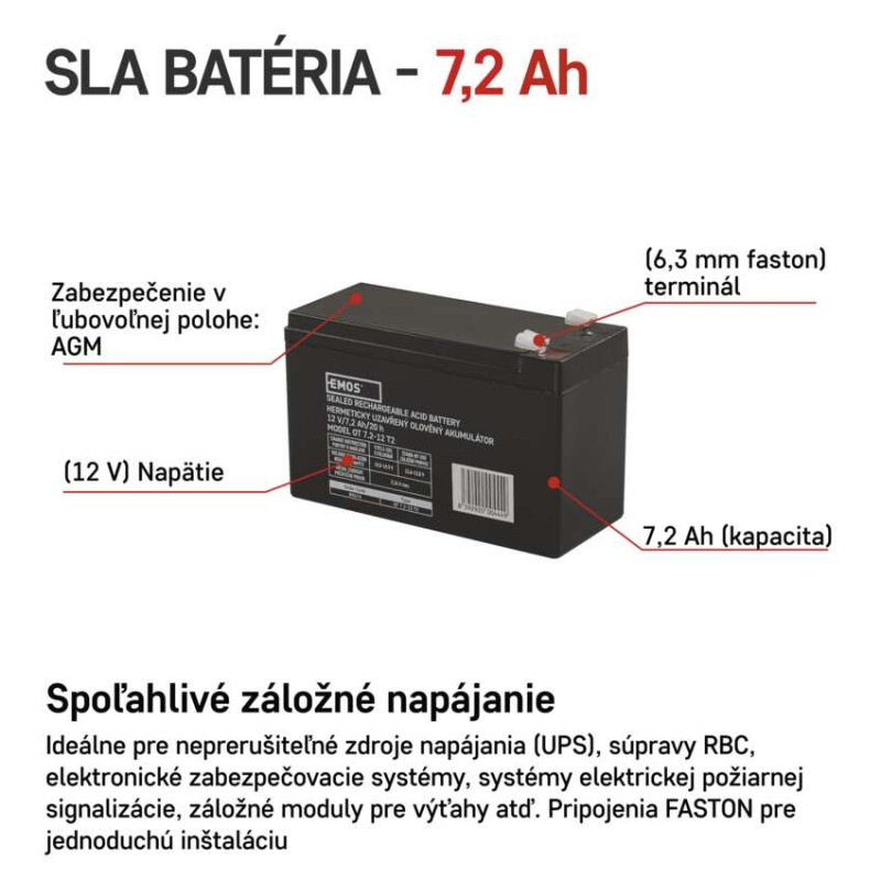 Akumulátor olovený SLA 12V 7,2Ah FA6,3  B9674 1