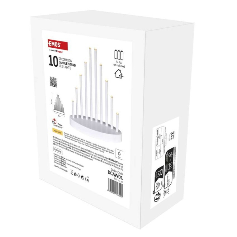 LED svícen bílý, 24,5cm 3x AA WW časovač 1