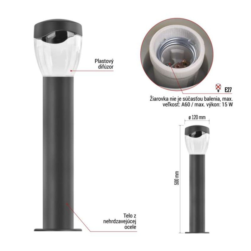 LED ZAHRADNÍ SVÍTIDLO,E27,IP44,MAX 15W,S 4