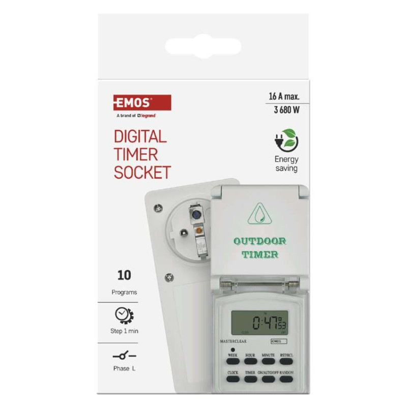 Spínacia zásuvka digitálna IP44 vonkajšia P5507N 8