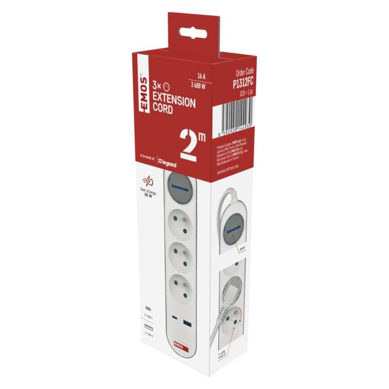 PRODLUŽKA 3Z 2M S VYP. 1,5MM+USB A+C FAS 14
