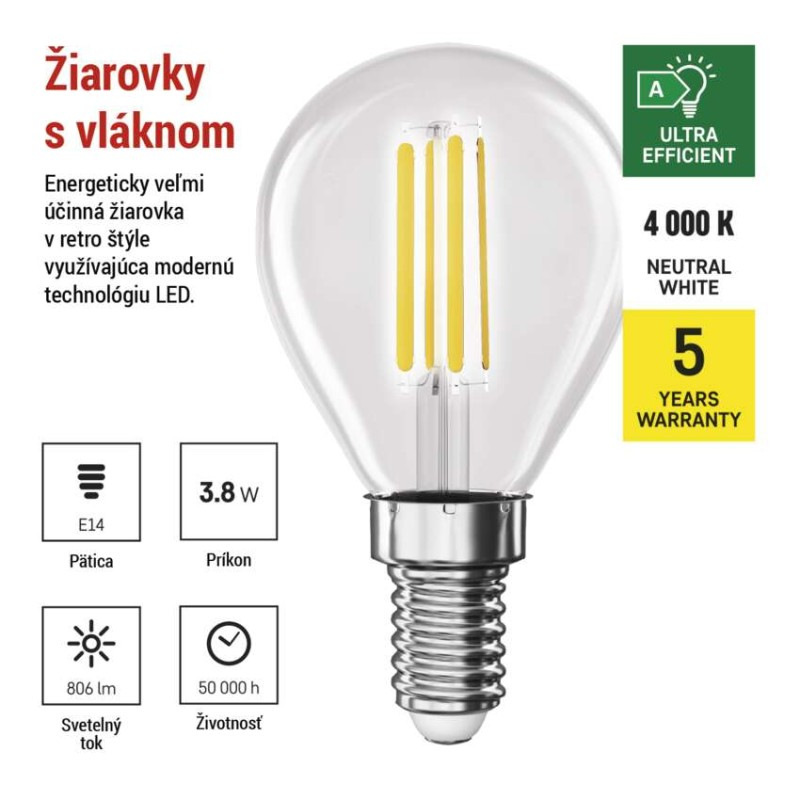 LED FLM MINI GL 3,8W(60W) 806lm E14 NW A 2