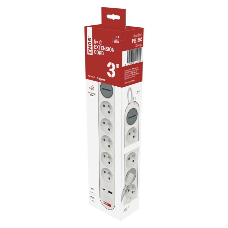 PRODLUŽKA 5Z 3M S VYP.1,5MM+USB A+C FAST 14