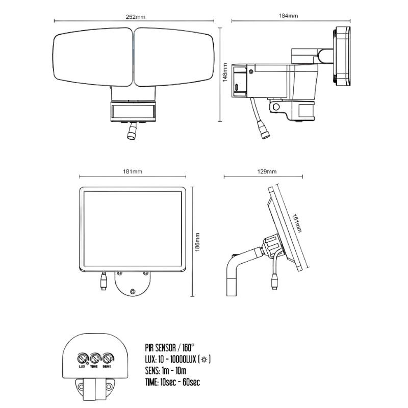 LED čierne vonkajšie solárne svietidlo so senzorom 12W / 3000K - 4100K - 6500K - LS023 5