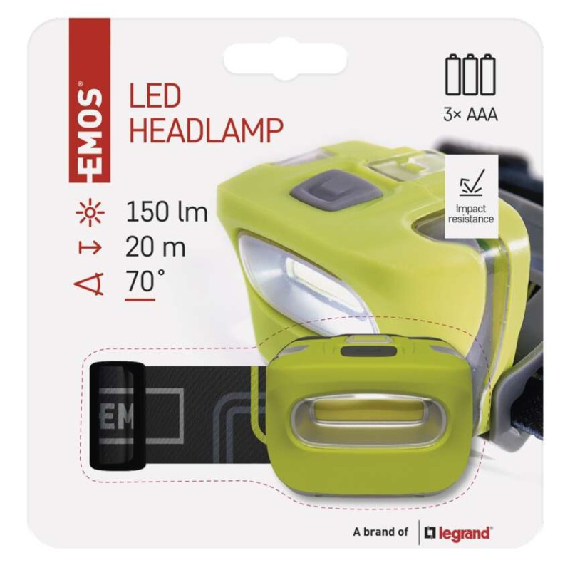 Čelovka COB LED 150lm 20m 3xAAA  P3528