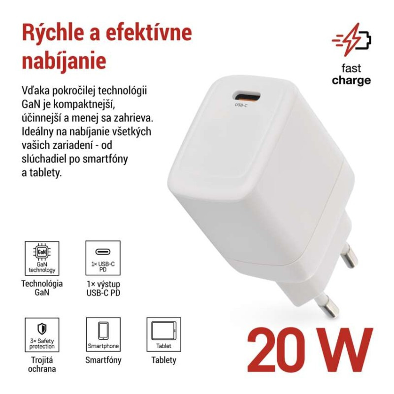 USB ADAPTÉR SÍŤ GAN PD 20W; C 1
