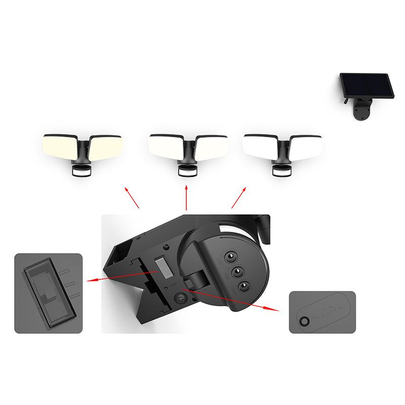 LED čierne vonkajšie solárne svietidlo so senzorom 12W / 3000K - 4100K - 6500K - LS023 12