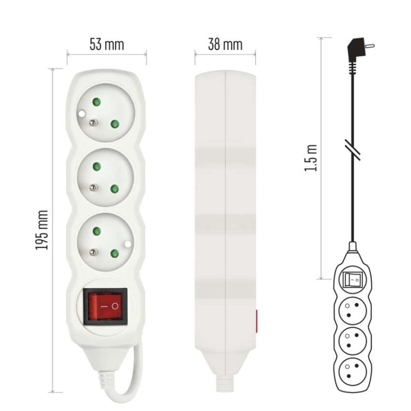 Kábel predlžovací 3Z-1,5m s vypínačom  P13115 10
