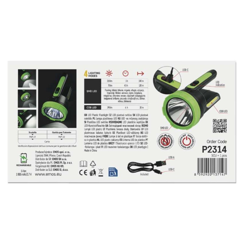 SMD LED+COB LED NABÍJECI SVÍTILNA 210lm 8
