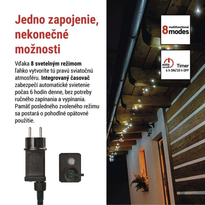 VIANOCE reťaz classic 500LED 50M IP44 D4AC26 studená 8-progr. 2