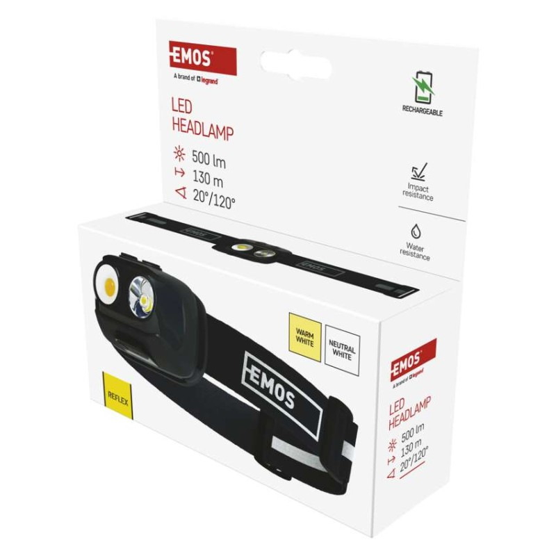 NABÍJECÍ ČELOVKA COB LED + LED TEPLÁ/NEU 9