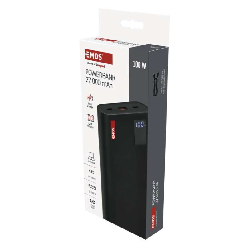 EMOS PWB NTBF30 27000MAH 100W PD 2×USB-C 3