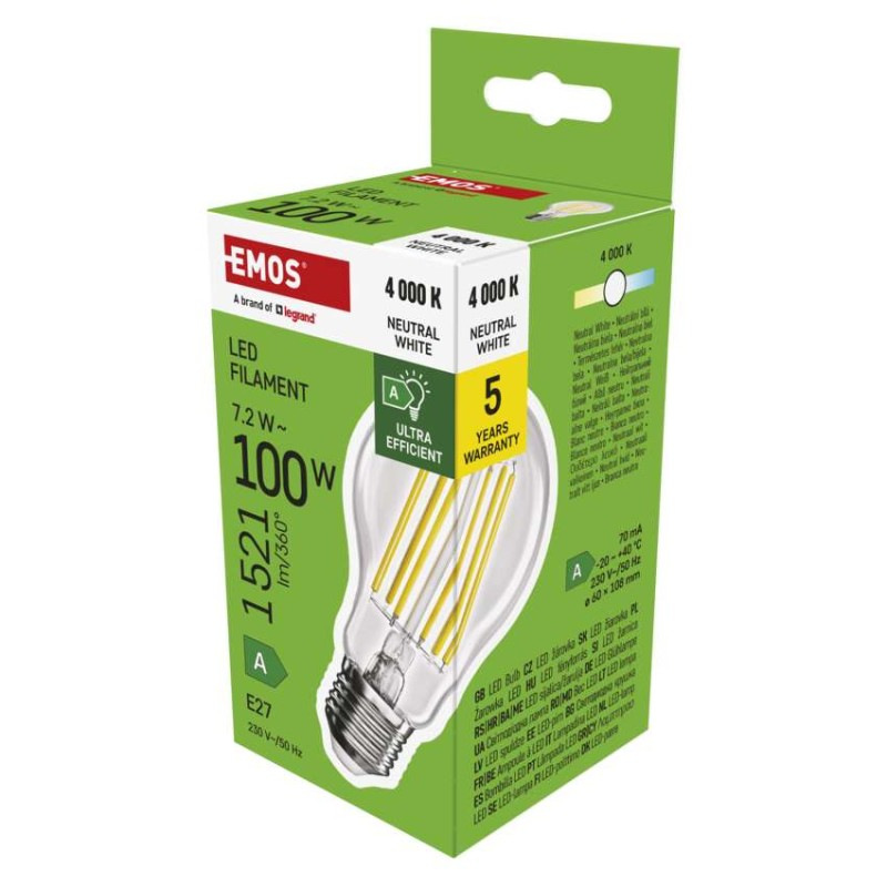 Žiarovka LED FLM 7,2W E27 NW 1521lm 4000K ZF5168 trieda-A