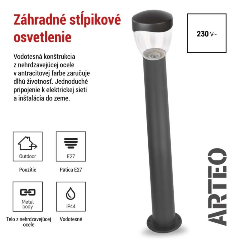 LED ZAHRADNÍ SVÍTIDLO,E27,IP44,MAX 15W,S 2